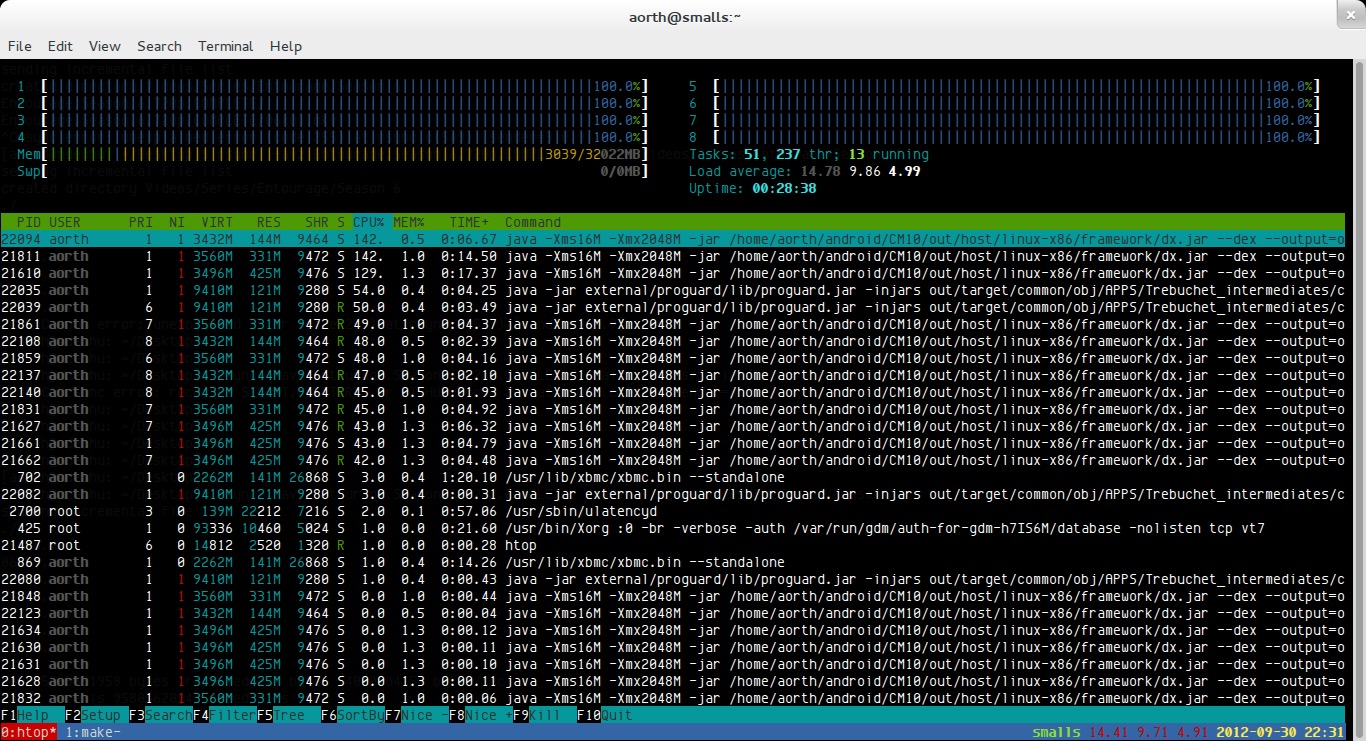 Compiling CyanogenMod 10 on eight threads