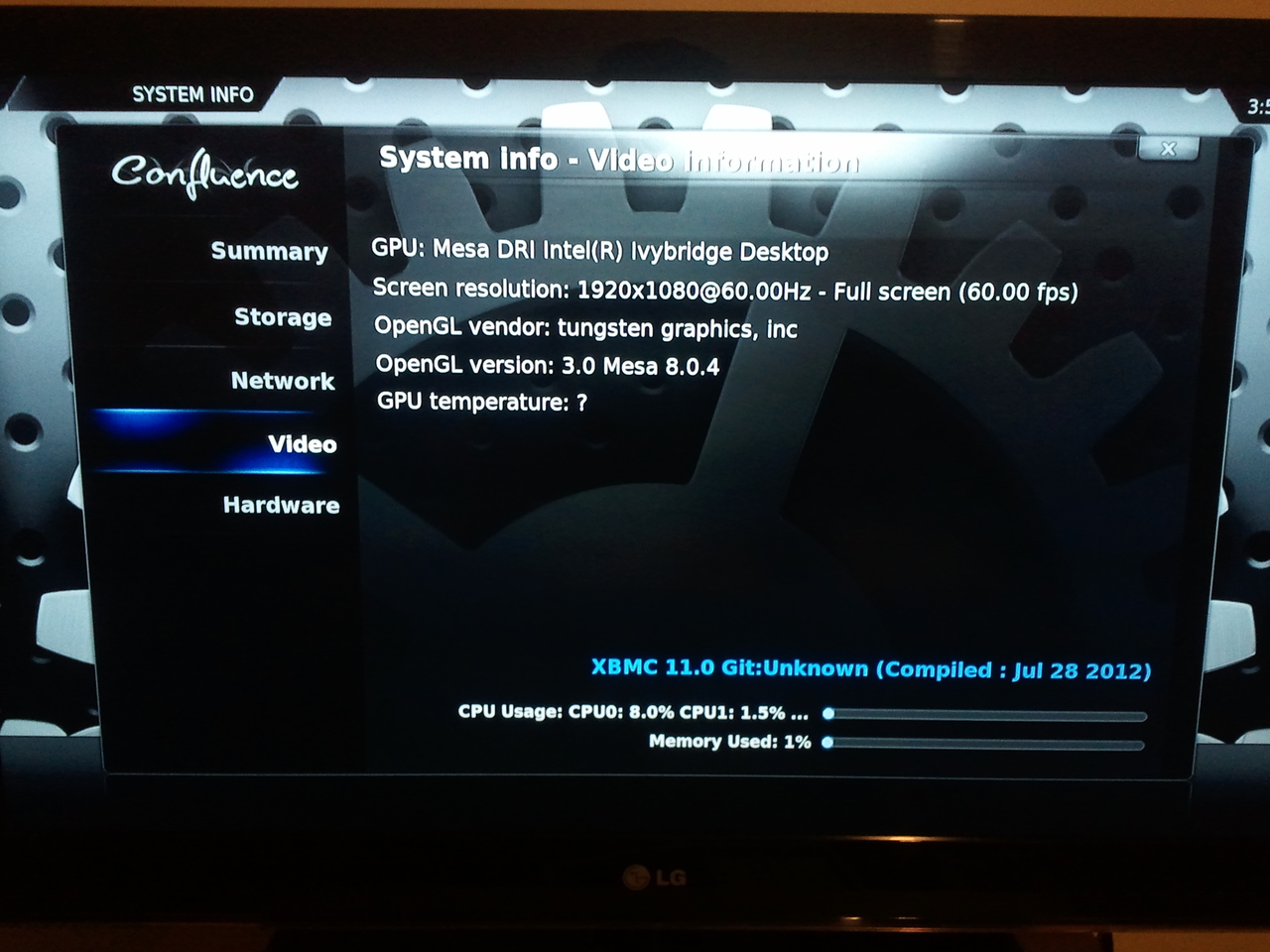 XBMC showing system information