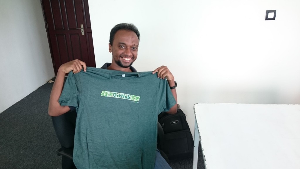 Eyob with his new GitHub shirt